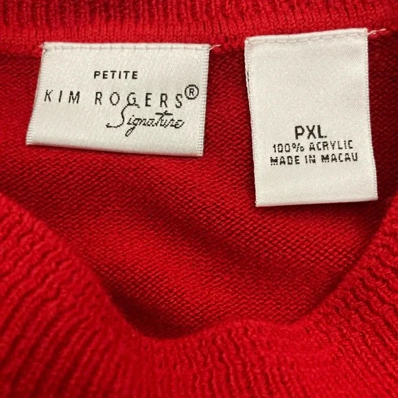 NWT Kim Rogers Signature Red Short Sleeve Lightweight Sweater Size Petite XL - Picture 9 of 11